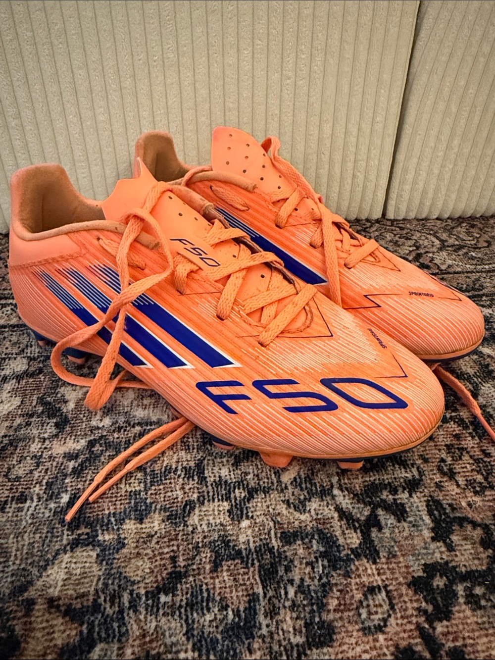 adidas F50 Men's Soccer Cleats in Orange with Blue Accents